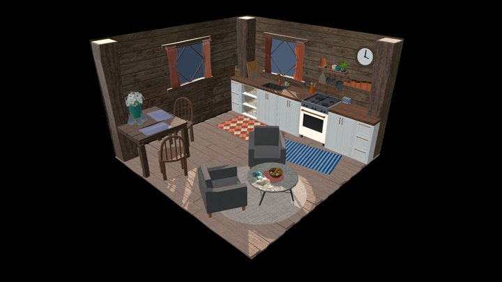 Isometric Wood Cabin 3D Model