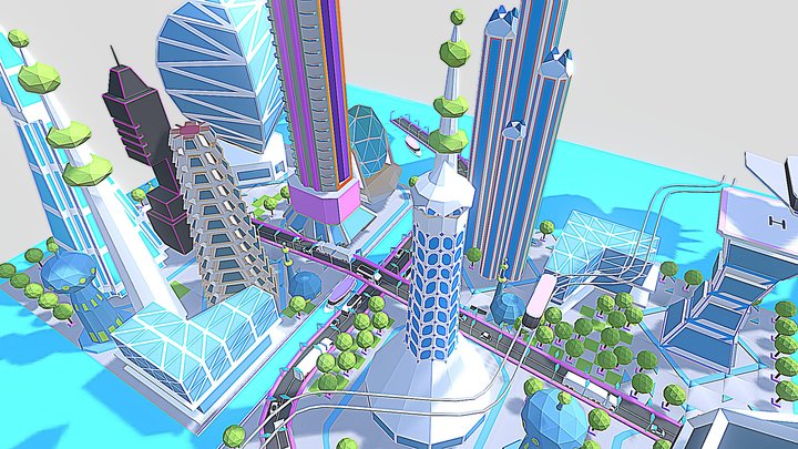 Low Poly City Future 3D Model