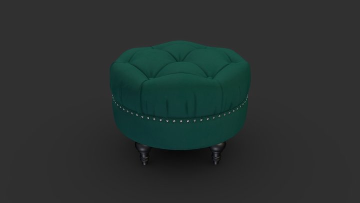 Dawn Tufted Round Ottoman - Evergreen 3D Model
