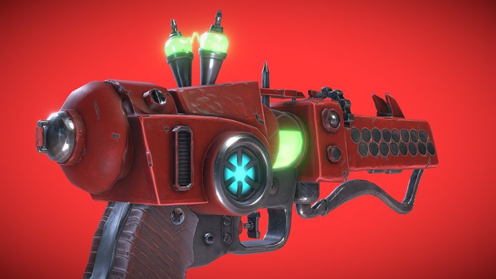 "Pestilence" Retro Sci-Fi Handgun 3D Model
