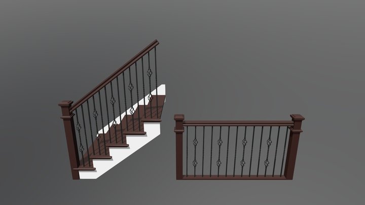 H newel w/ collar, #51/#54 iron balusters 3D Model