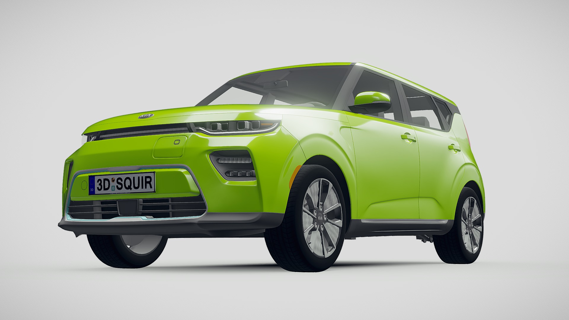 3D model Kia Soul EV 2020 - This is a 3D model of the Kia Soul EV 2020. The 3D model is about a green car with black wheels.