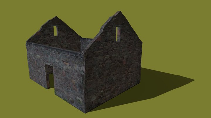 Old simple ruin barn house - GAME READY 3D Model