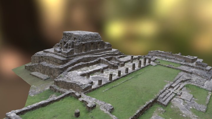 Hall & Temple North Side of Mayapan's Main Plaza 3D Model