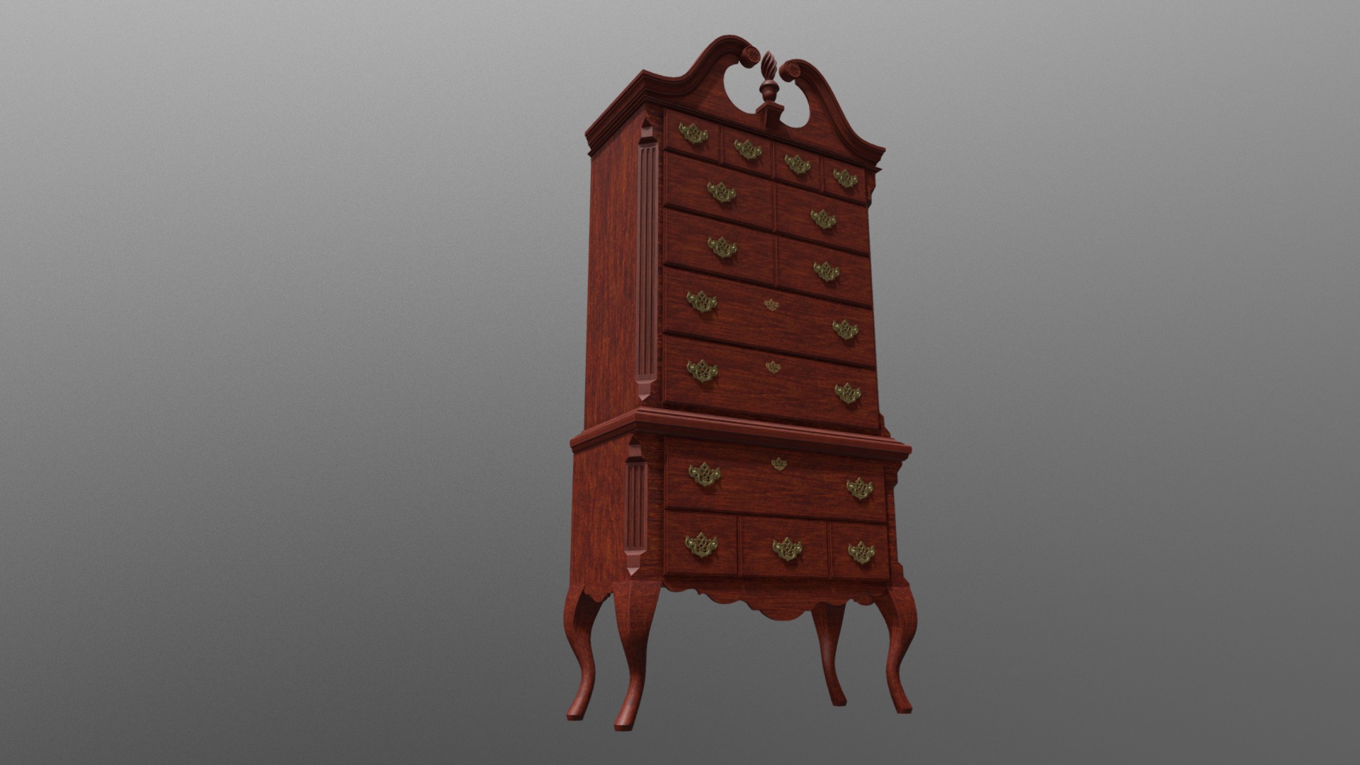 3D model Highboy - This is a 3D model of the Highboy. The 3D model is about a wooden chest with a metal handle.