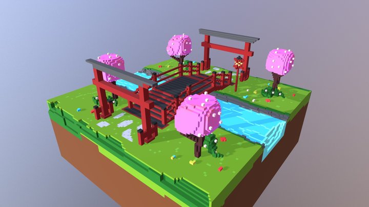 Oriental Simple Voxel Environment 3D Model