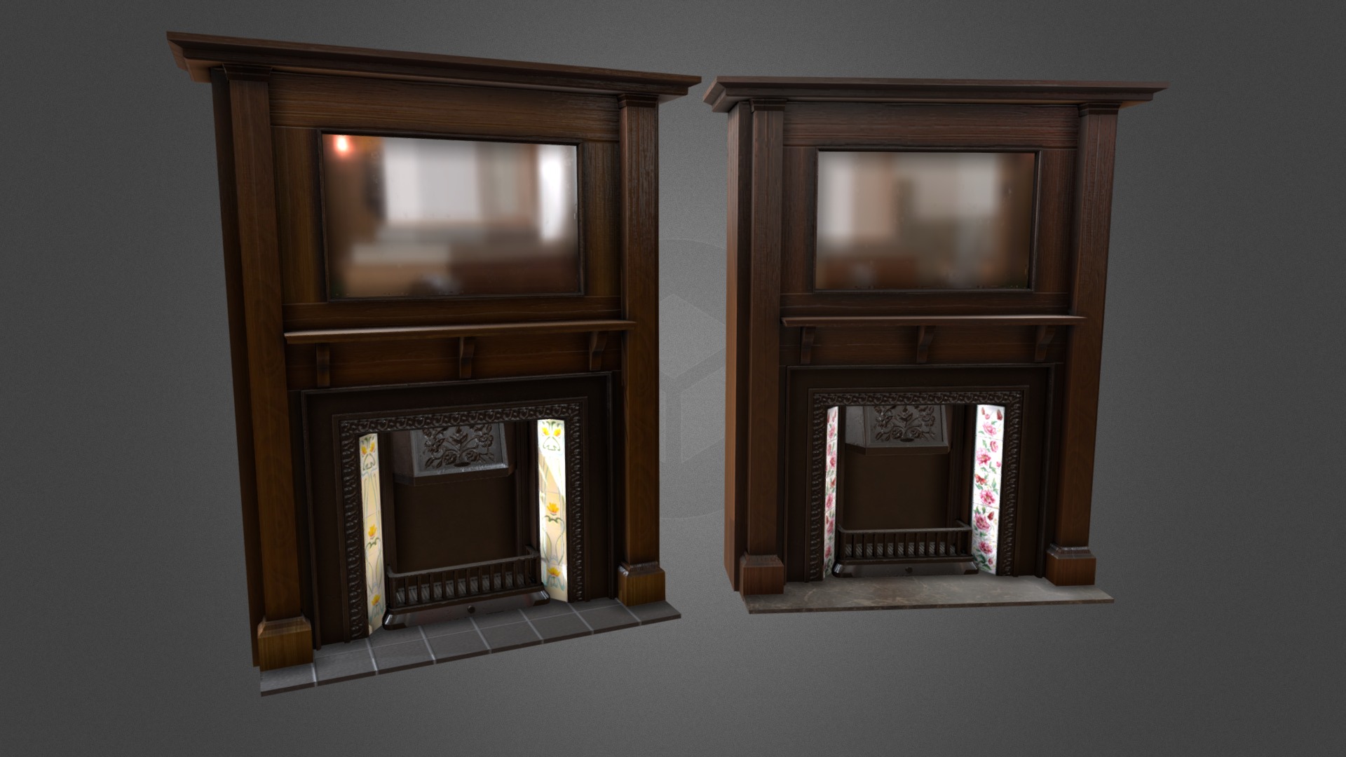 3D model Fireplace - This is a 3D model of the Fireplace. The 3D model is about a couple of televisions in a room.