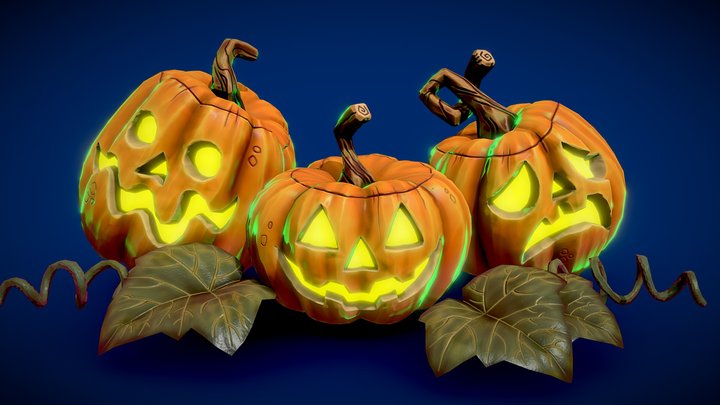 Carved Pumpkin Trio 3D Model