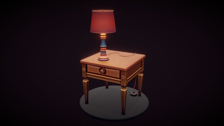 Brass Lamp and Table 3D Model