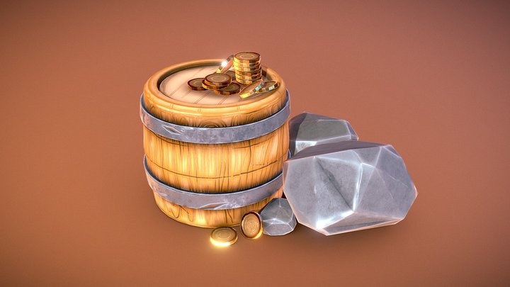 Barrel and coin 3D Model