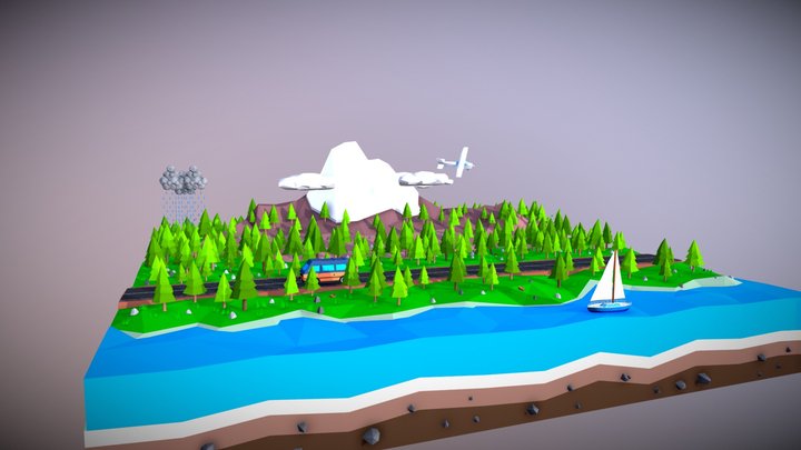 Isometric Landscape Scene F 3D Model