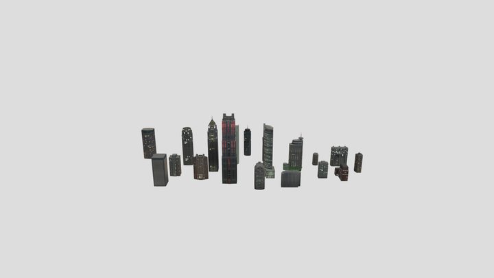 Asian Themed Low Poly Night City Buildings 3D Model