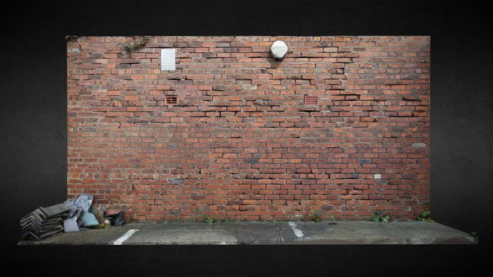 Cracked Red Brick Wall Low Poly High Detail 3D Model