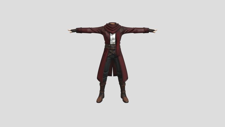 Fantasy character in red coat T-pose 3D Model
