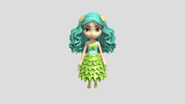 fantasy girl with green hair 3D Model