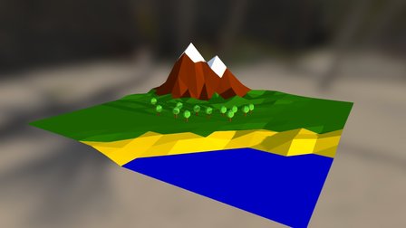 Beach + Mountain Low Poly Scene 3D Model