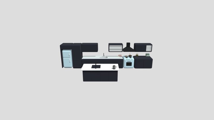 Low Poly Stylized Kitchen 3D Model