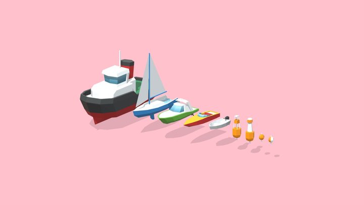 Low-Poly Boats & Buoys 3D Model
