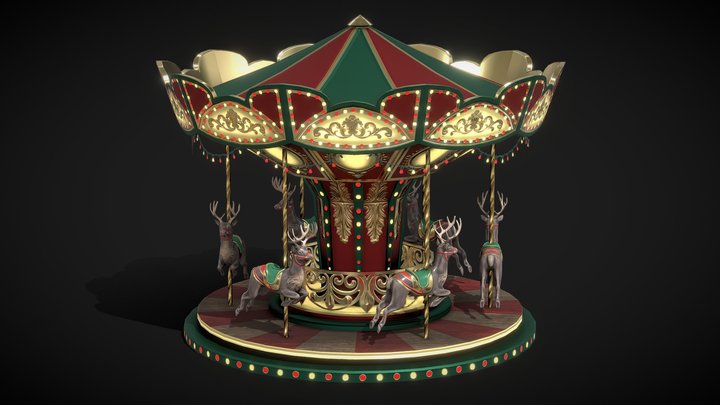 Christmas Carousel - Animated low poly model 3D Model
