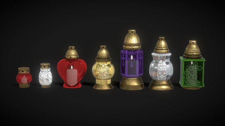 Cemetery Candles and Laterns - low poly pack 3D Model