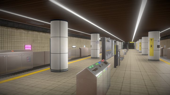 Japanese Subway Station Platform 3D Model