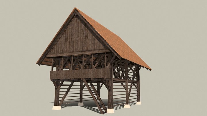 Traditional Slovenian Hayrack - Kozolec 3D Model