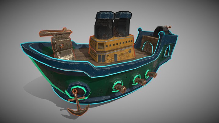 Low Poly War ship 3D Model