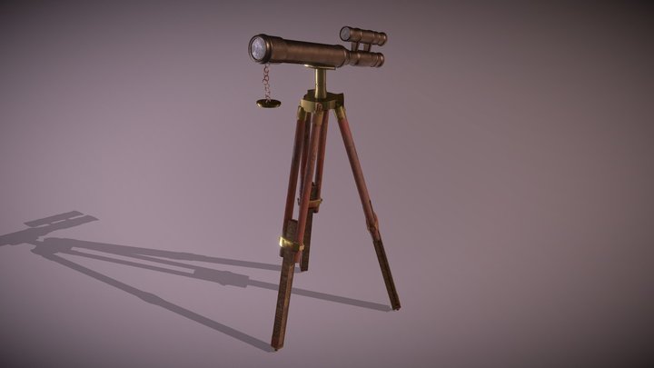 Antique Telescope & Tripod 3D Model