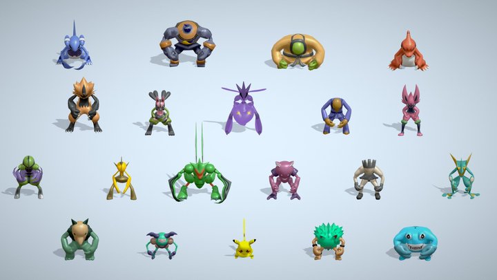 Low Poly Animated Pokémon Gaming Character Pack 3D Model