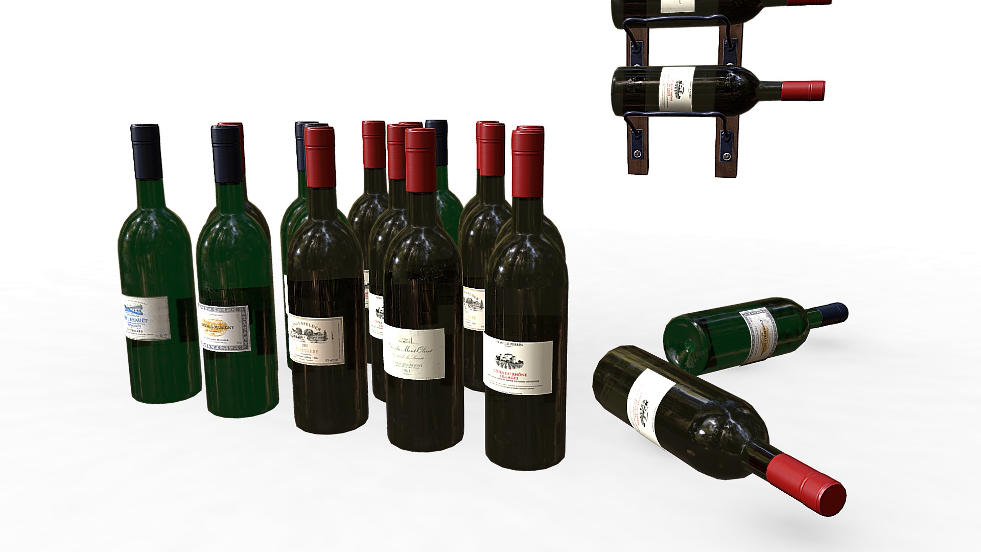 3D model Wine asset - This is a 3D model of the Wine asset. The 3D model is about a group of bottles.