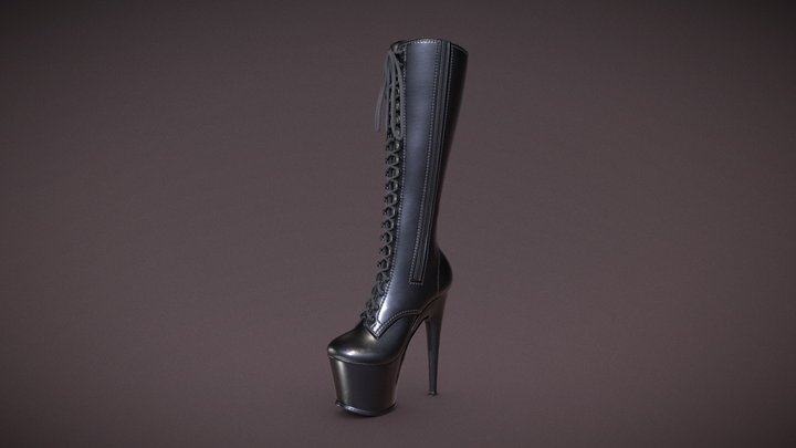 Knee High Stiletto Heels Boots 3D Model