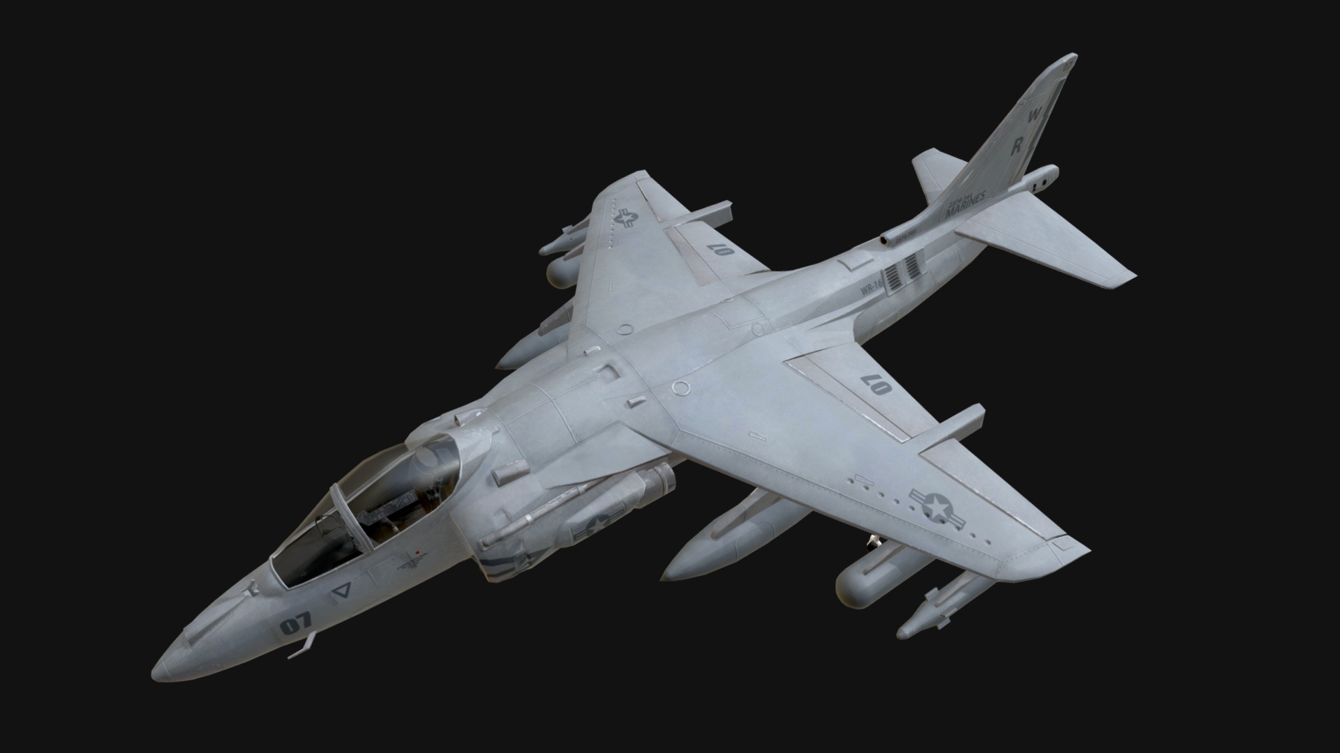 3D model Harrier Jet Aeroplane (Low Poly) - This is a 3D model of the Harrier Jet Aeroplane (Low Poly). The 3D model is about a space shuttle in the sky.