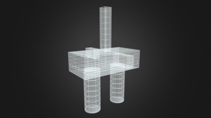 Cimentación 2 pilotes de hormigón armado 3D Model