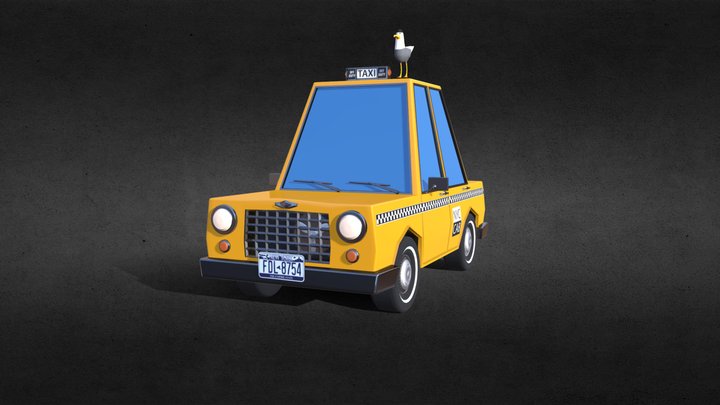 yellow cab with pirate seagull 3D Model