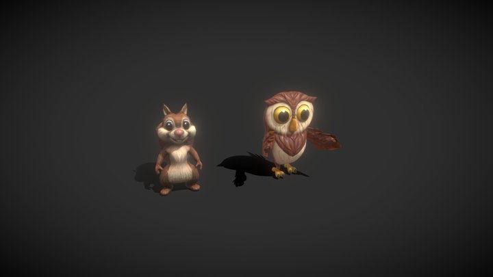Cartoon Animated Squirrel & Owl 3D Models 3D Model