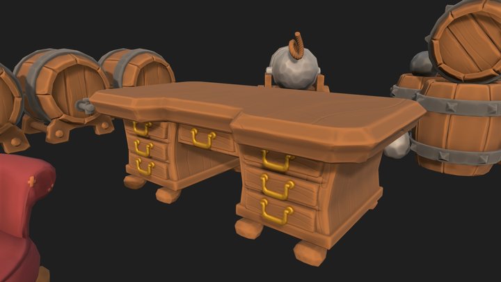 WIP: Game Props for Pirate Ship Environment 3D Model