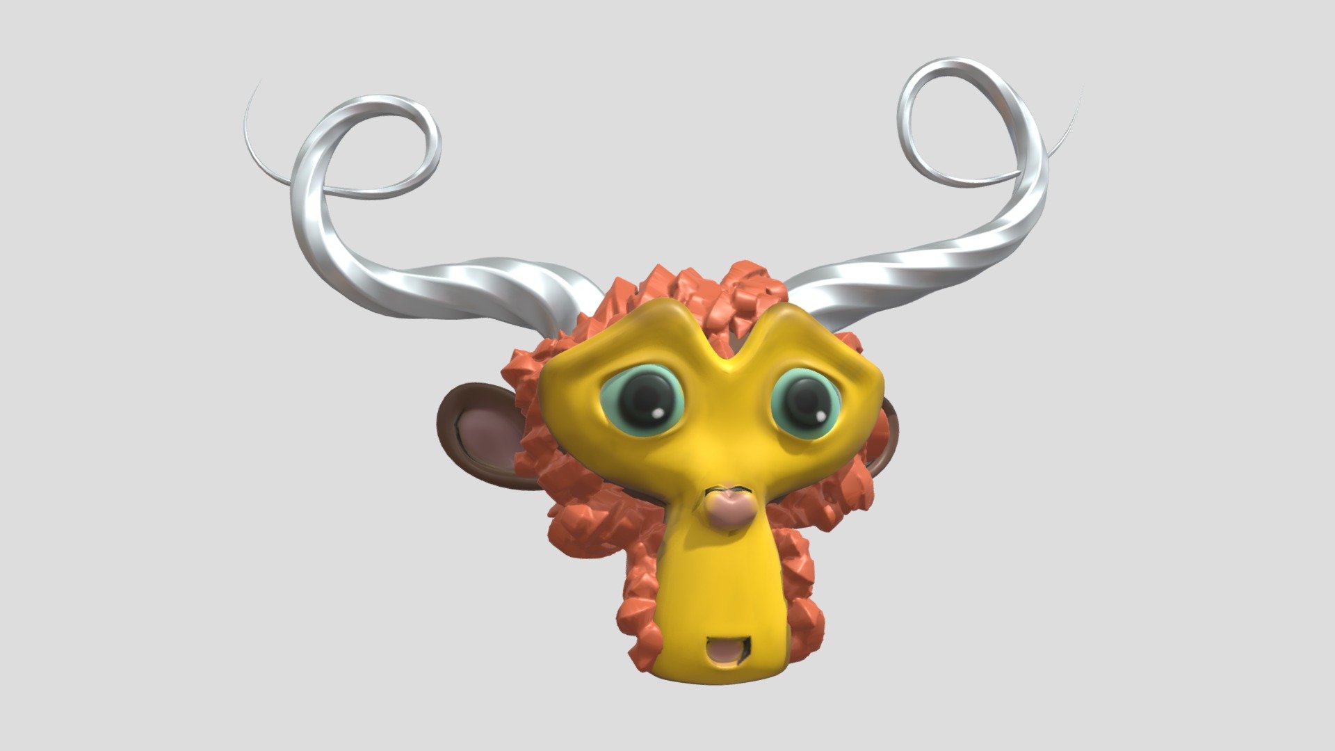 Monkey Head With Spiky Hair and Horns