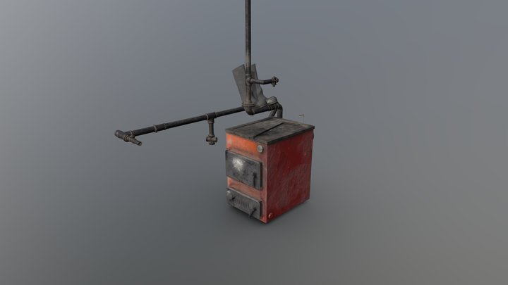 Heating stove, felt boots and fire poker assets 3D Model