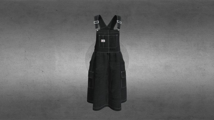 Black Denim Overall Dress 3D Model