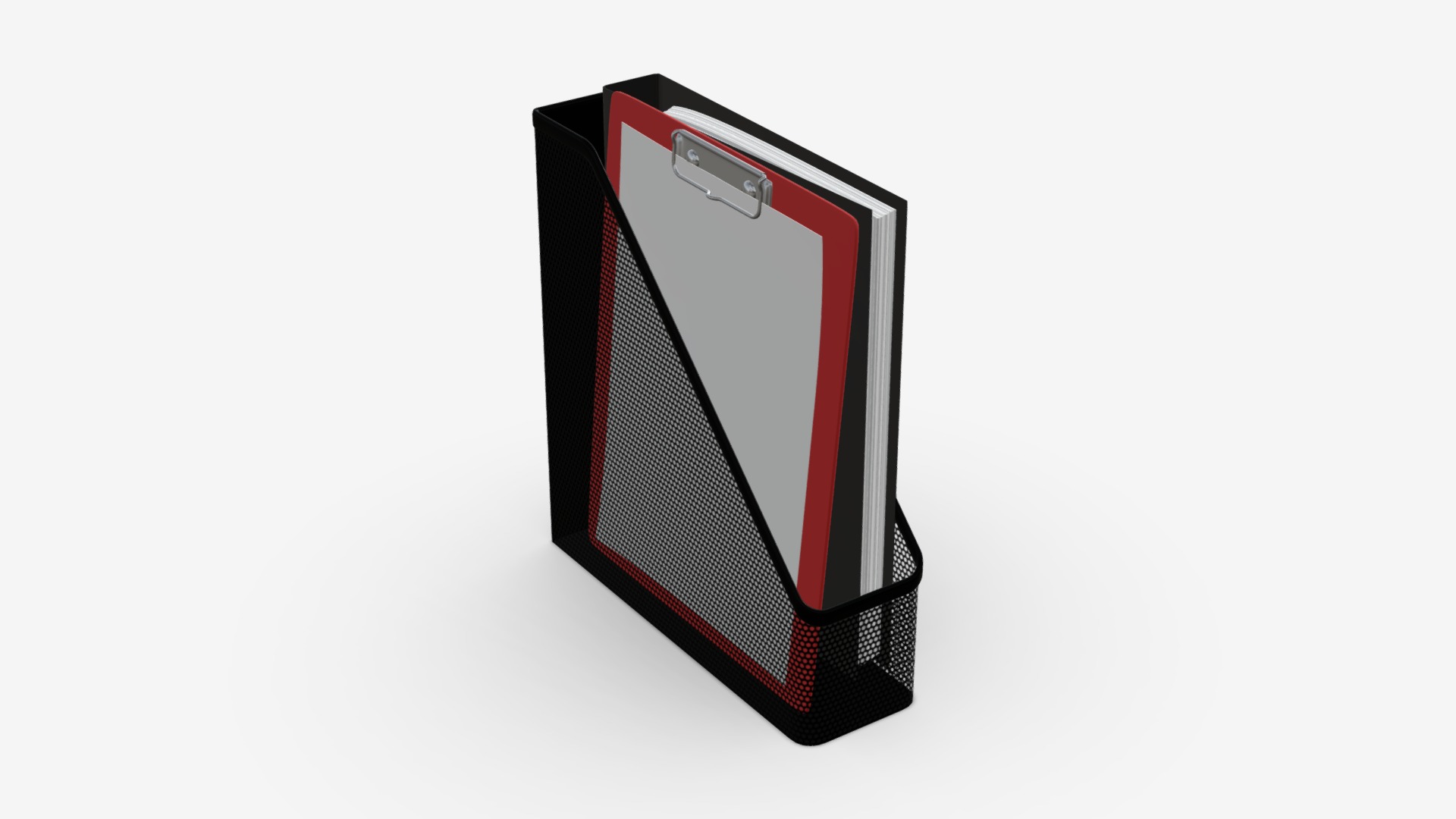 3D model Paper mesh vertical holder - This is a 3D model of the Paper mesh vertical holder. The 3D model is about a red and black rectangle.