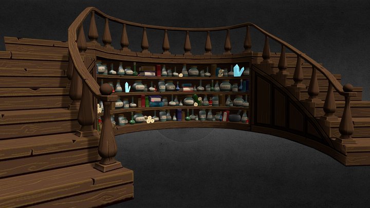 Handpainted Wood Staircase 3D Model