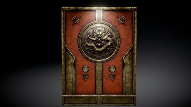 Old Gold Chinese Door 3D Model