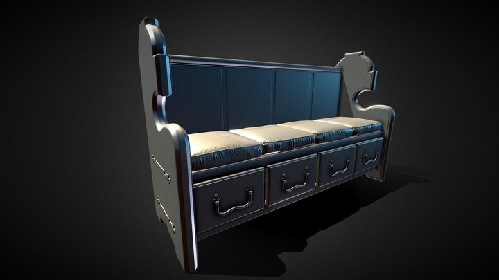 3D Church Bench With Cushion - High Poly 3D Model