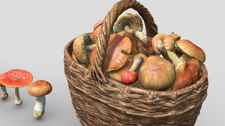 Basket with Mushrooms 3D Model