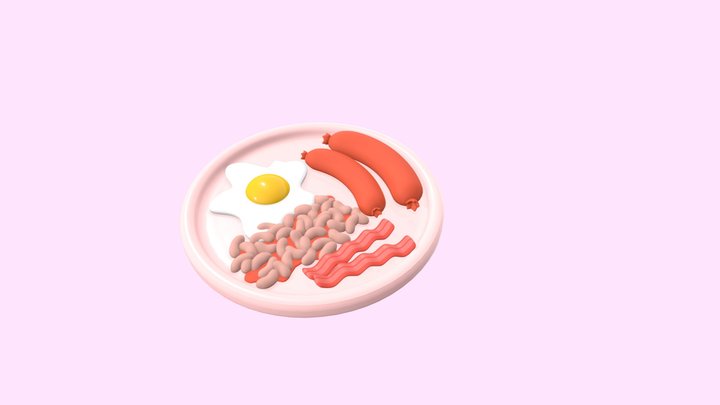 English breakfast egg, bean, sausage, bacon 3D Model