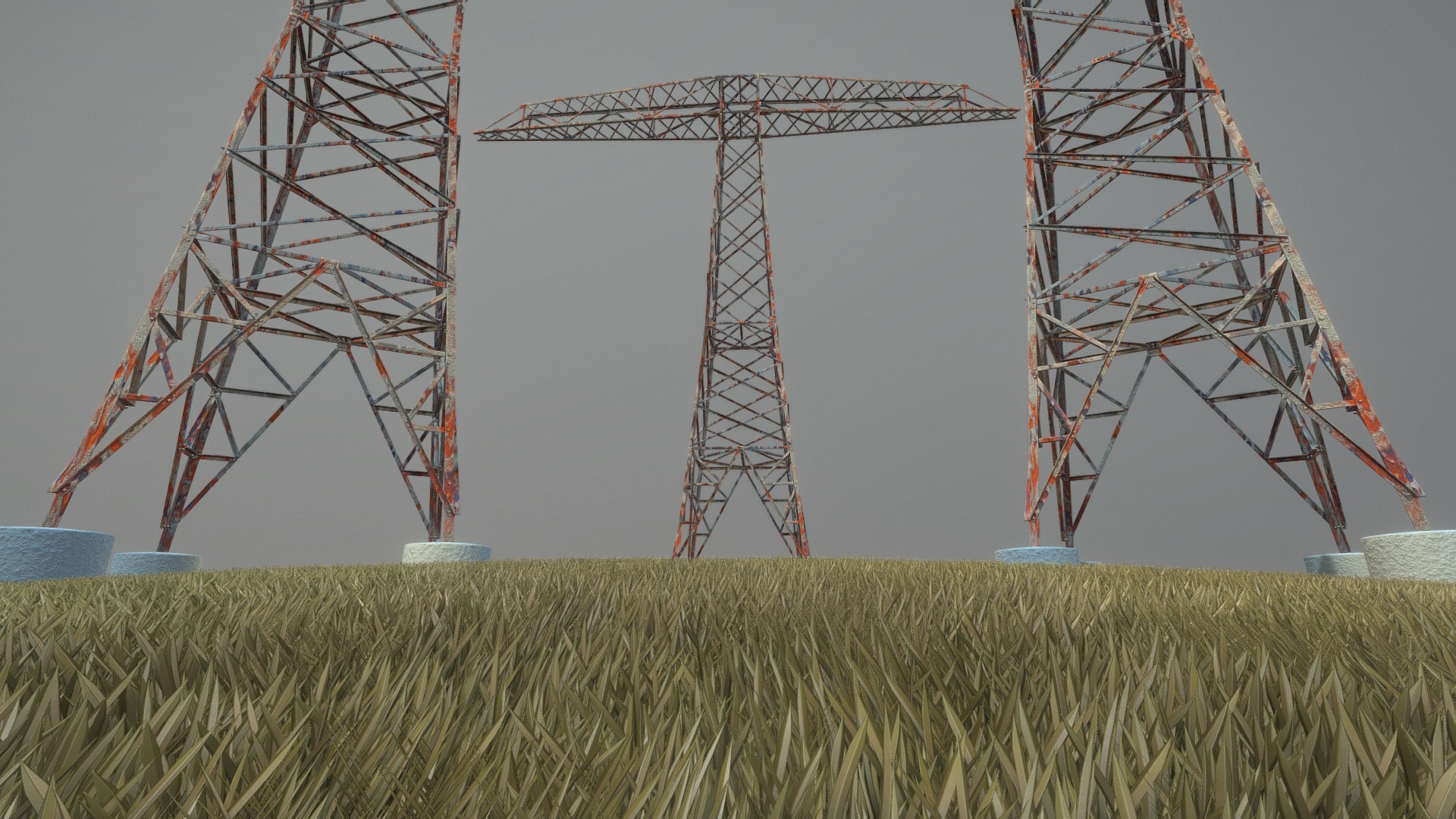3D model Rusty Transmission Tower Package - This is a 3D model of the Rusty Transmission Tower Package. The 3D model is about a large metal structure in a field.