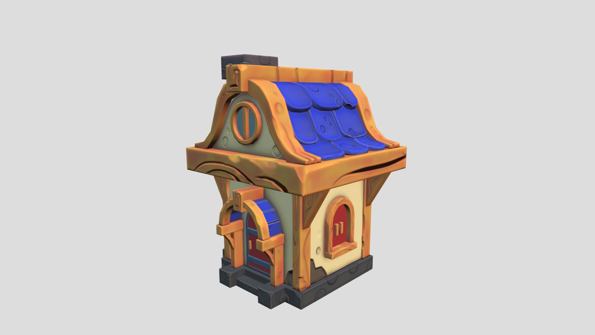 3D model Fantasy House - This is a 3D model of the Fantasy House. The 3D model is about a toy train with a blue and yellow design.