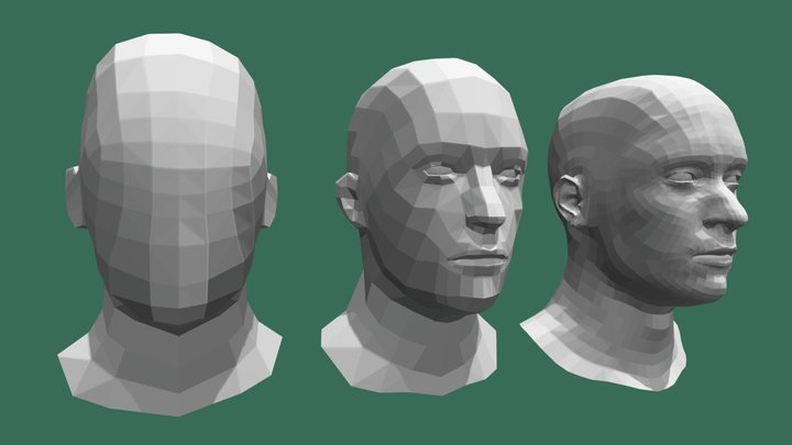 Low Poly Male Head 3D Model