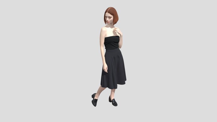 Redhead in a Black Top and Gray Midi Skirt – Modello 3D gratuito STL