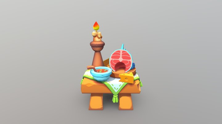 cartoon stool fish cheese candle 3D Model